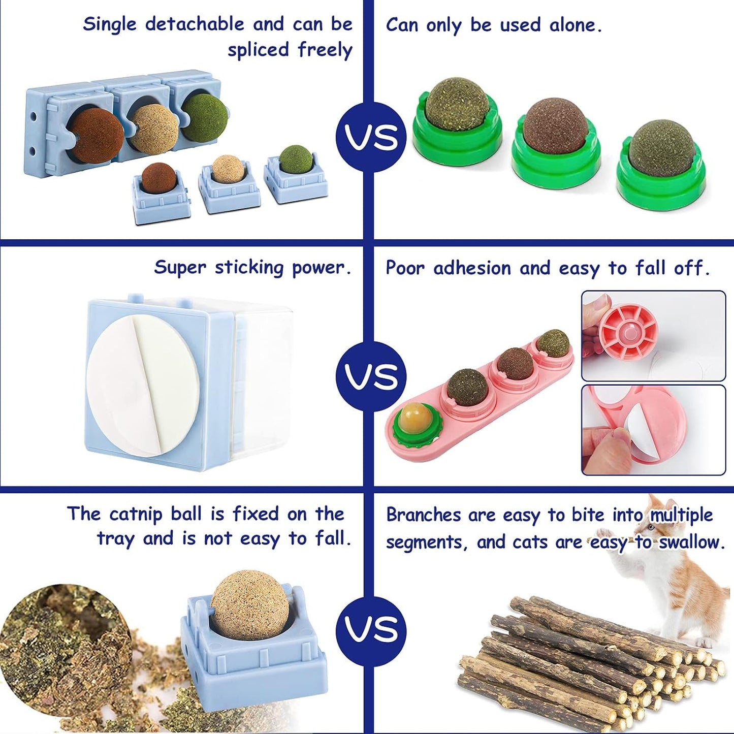 Catnip Toys, Cat Toys for Indoor Cats Natural Cat Treats Rotatable Catnip Ball Safe Healthy Cat Nip Edible Balls Self-Adhesive Catnip Wall Ball for Kitten Kitty
