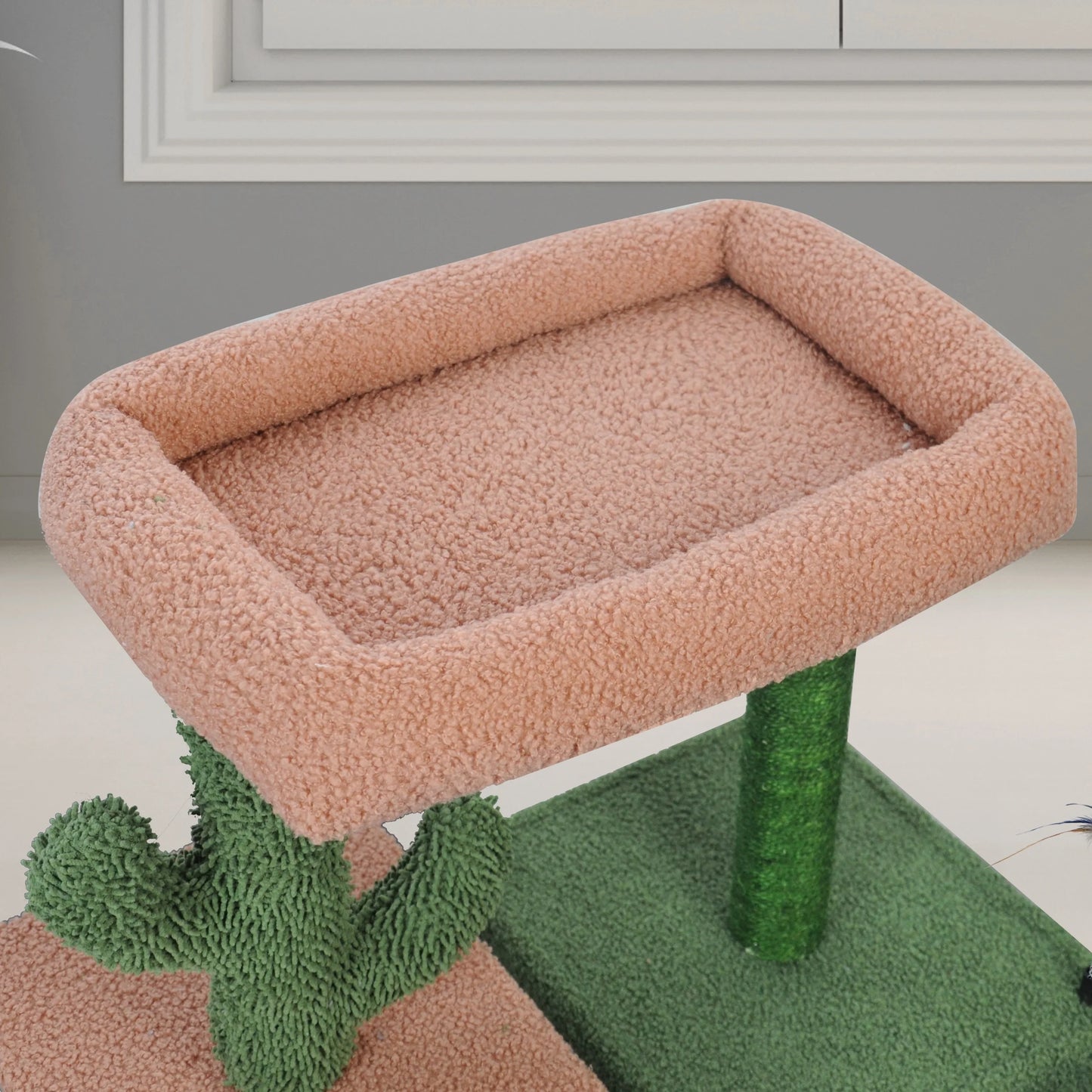 31.50" Cactus Cat Tree for Indoor Cats with Cat Condo and Scratching Post,Cute Cat Tower with Self-Grooming Brush and Toy Balls,Green