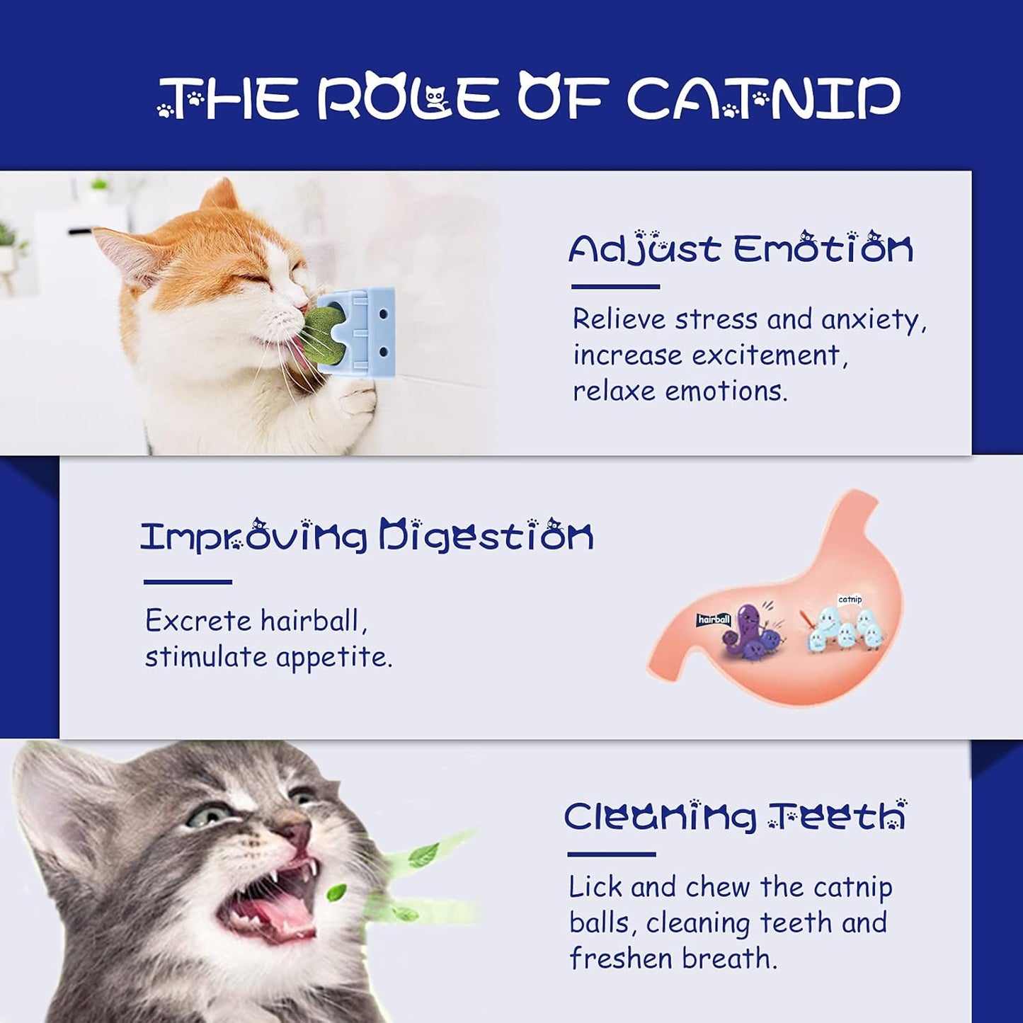 Catnip Toys, Cat Toys for Indoor Cats Natural Cat Treats Rotatable Catnip Ball Safe Healthy Cat Nip Edible Balls Self-Adhesive Catnip Wall Ball for Kitten Kitty