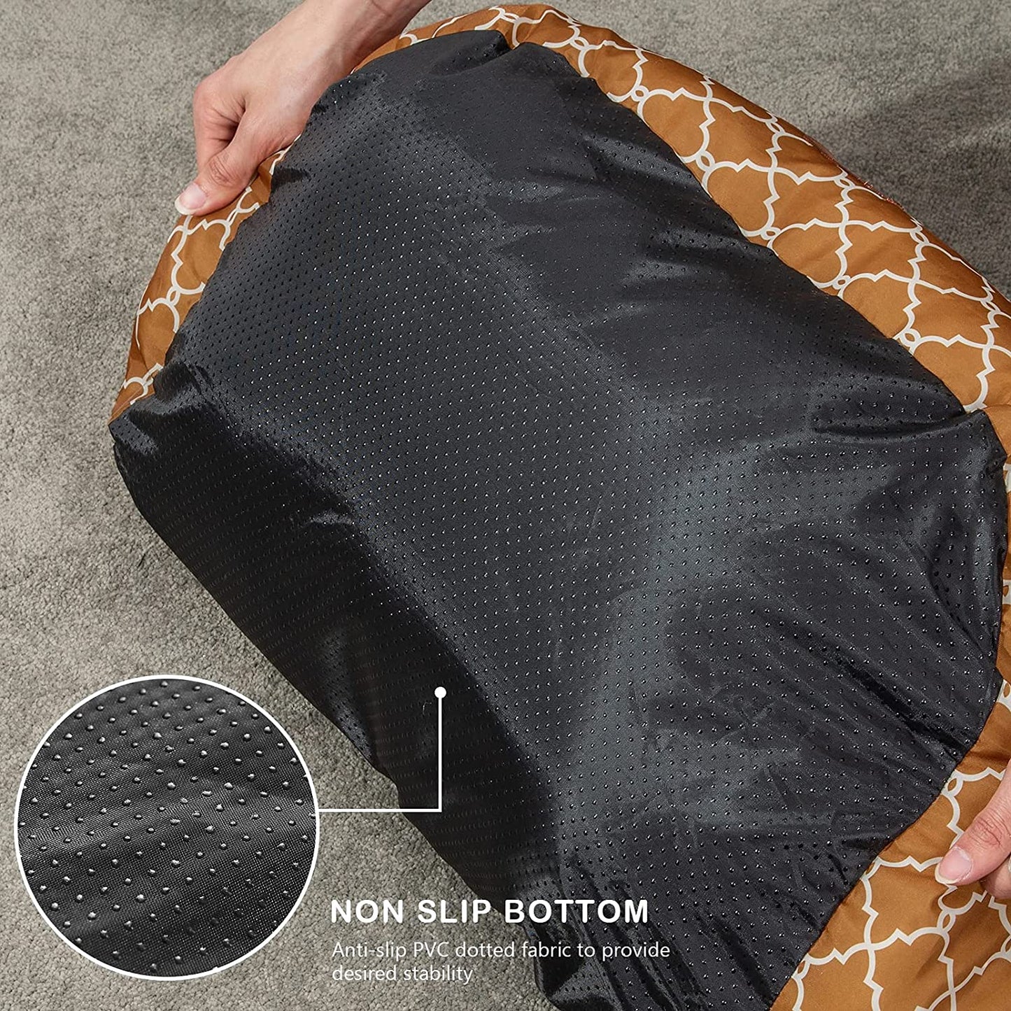 20 Inch Big Dog Bed & Cat Bed, Pet Beds for Indoor Cats or Small Dogs, Machine Washable Super Soft & Plush Flannel Pet Supplies, Slip-Resistant Oxford Bottom,Lantern Print Brown