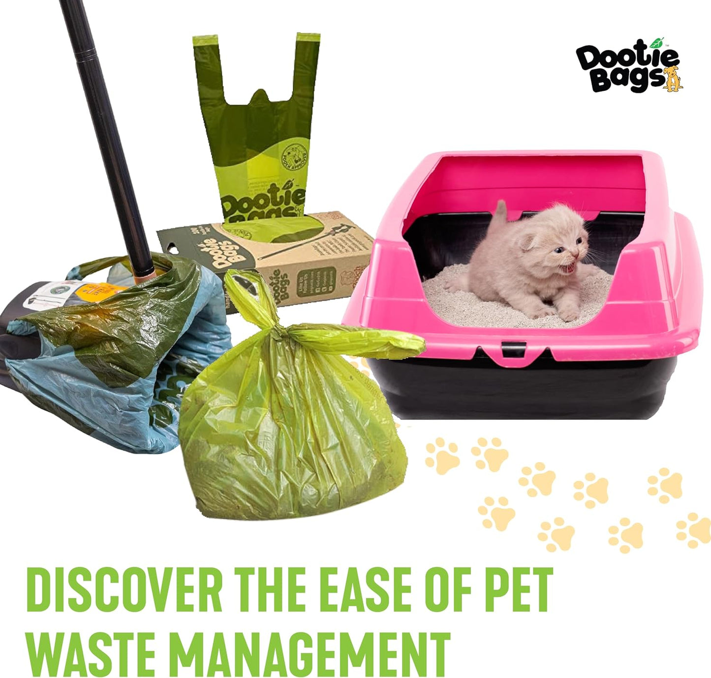 Pooch Approved Dootie Bags - Dog Poop Bags - Tie-Handles - 100 Count Dootie Strong Leakproof Bags - Perfect for Dogs & Cats - Litter - Pet Waste Cleanup - Swivel Bin & Scoopers