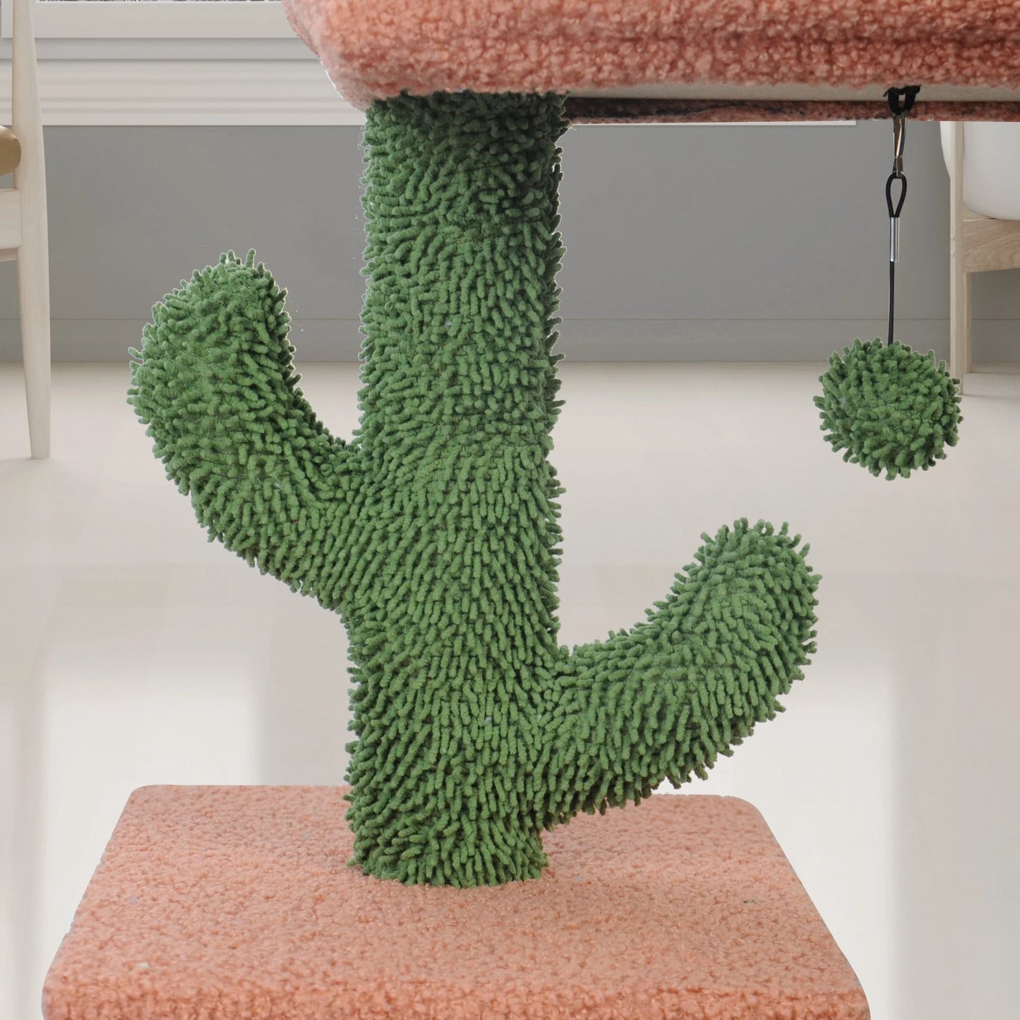 31.50" Cactus Cat Tree for Indoor Cats with Cat Condo and Scratching Post,Cute Cat Tower with Self-Grooming Brush and Toy Balls,Green
