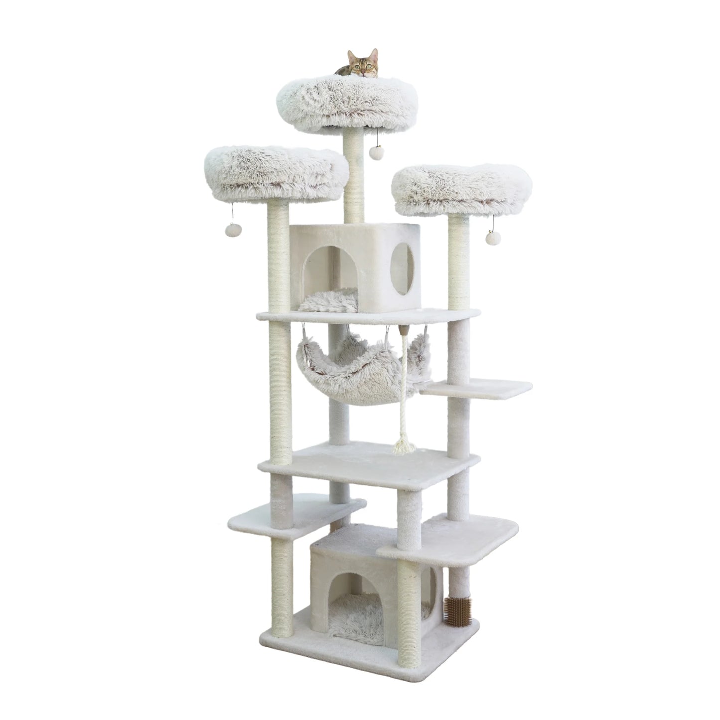 8-Level 72.4" Cat Tree Sanctuary with Condos Hammock Perches Toys, Cream