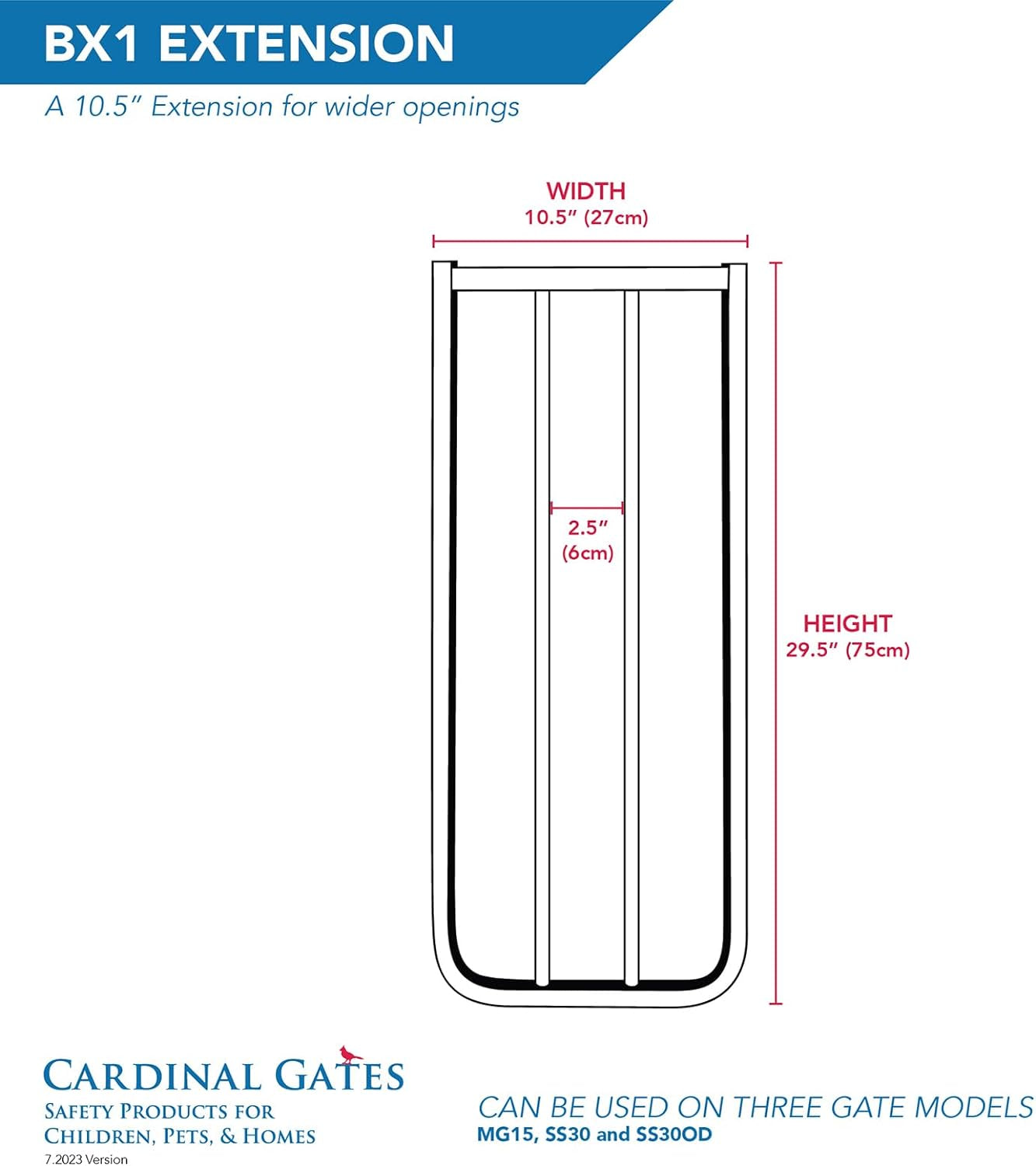 BX1 Baby Gate Extension - Fits Safety Gates - 10.5 Inch Wide Dog Gate Extension - White
