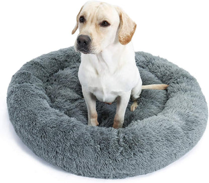 Dog Bed Comfortable Donut Cuddler round Pet Bed Ultra Soft Machine Washable for Dogs up to 45 Lbs 30" X 30" Medium Zippered Grey, Upgrade Version