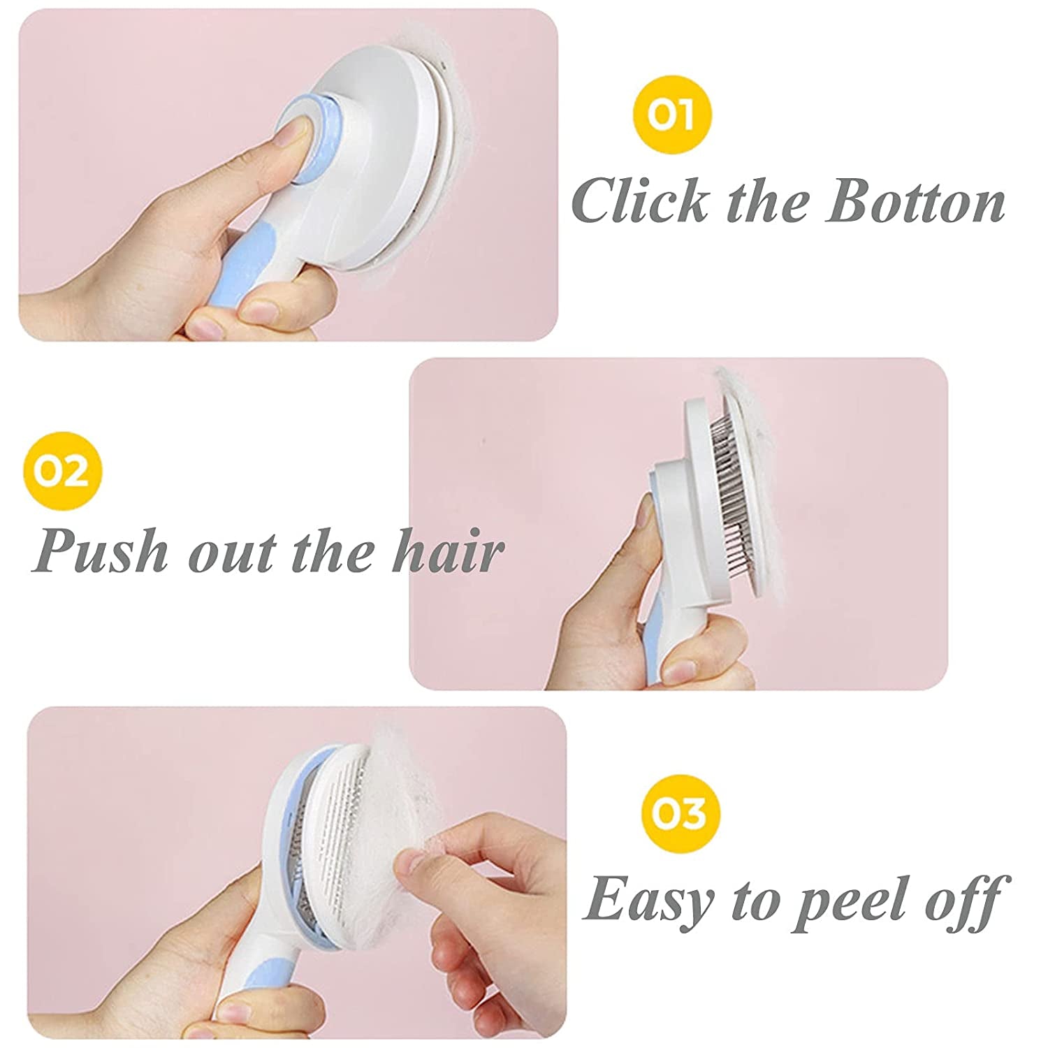 Slicker Brush for Dogs and Cats, Self Cleaning Hair Brush, Removes Undercoat Loose Hair, Mats, Tangled and Dirt, Massages, for All Hair Types (Blue)