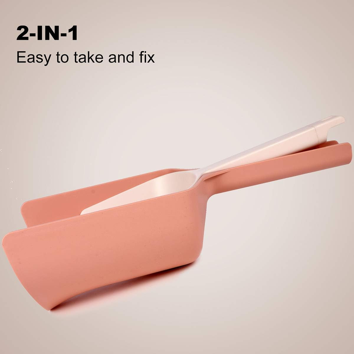 Cat Litter Scooper with Holder, 2-In-1 Litter Scoop &Clump Container, Litter Scooper with Caddy Holder, Cat Pooper Scooper with Stand, Long Handle, Large Capacity, Non-Stick