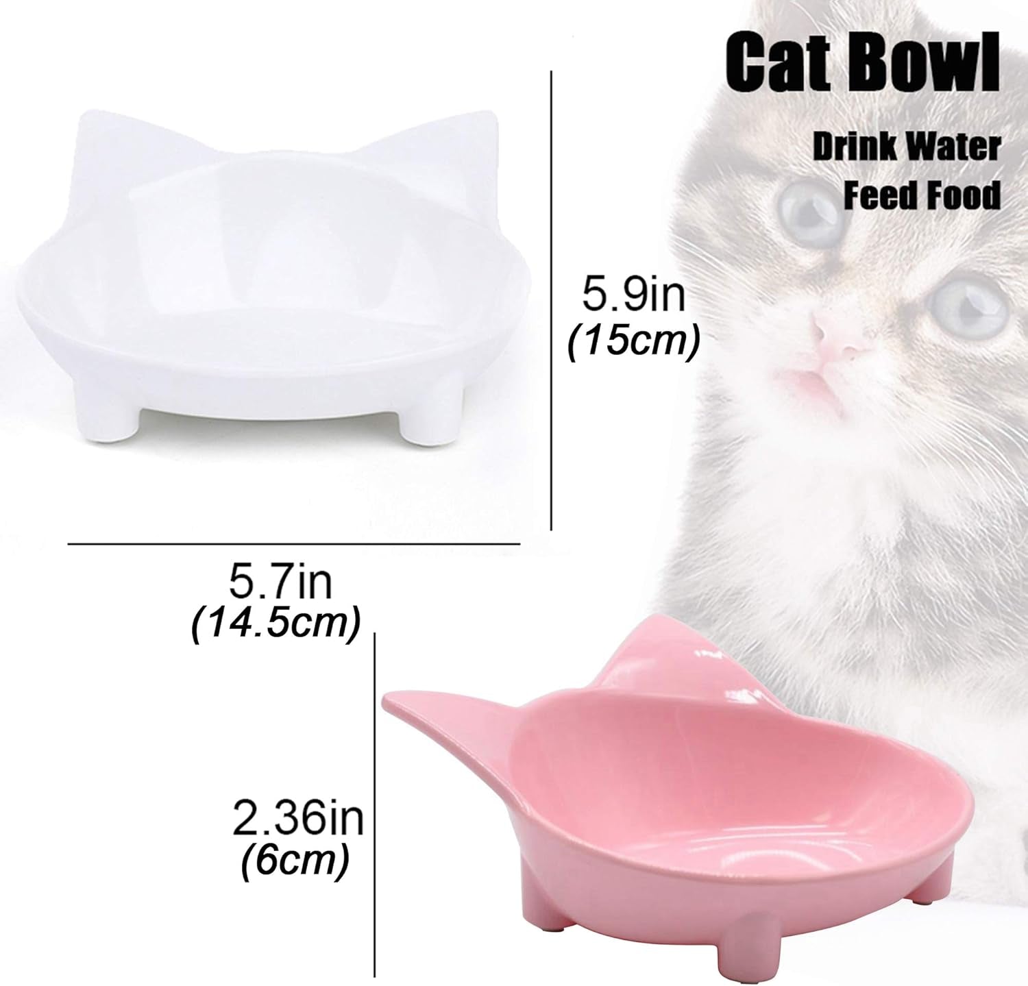 Cat Food Bowl, Non-Slip Wide Shallow Cat Dish Ease Whisker Fatigue (Pet Whisker Friendly Cat Bowl) 8 Oz Capacity Wet and Dry (2 Pieces)