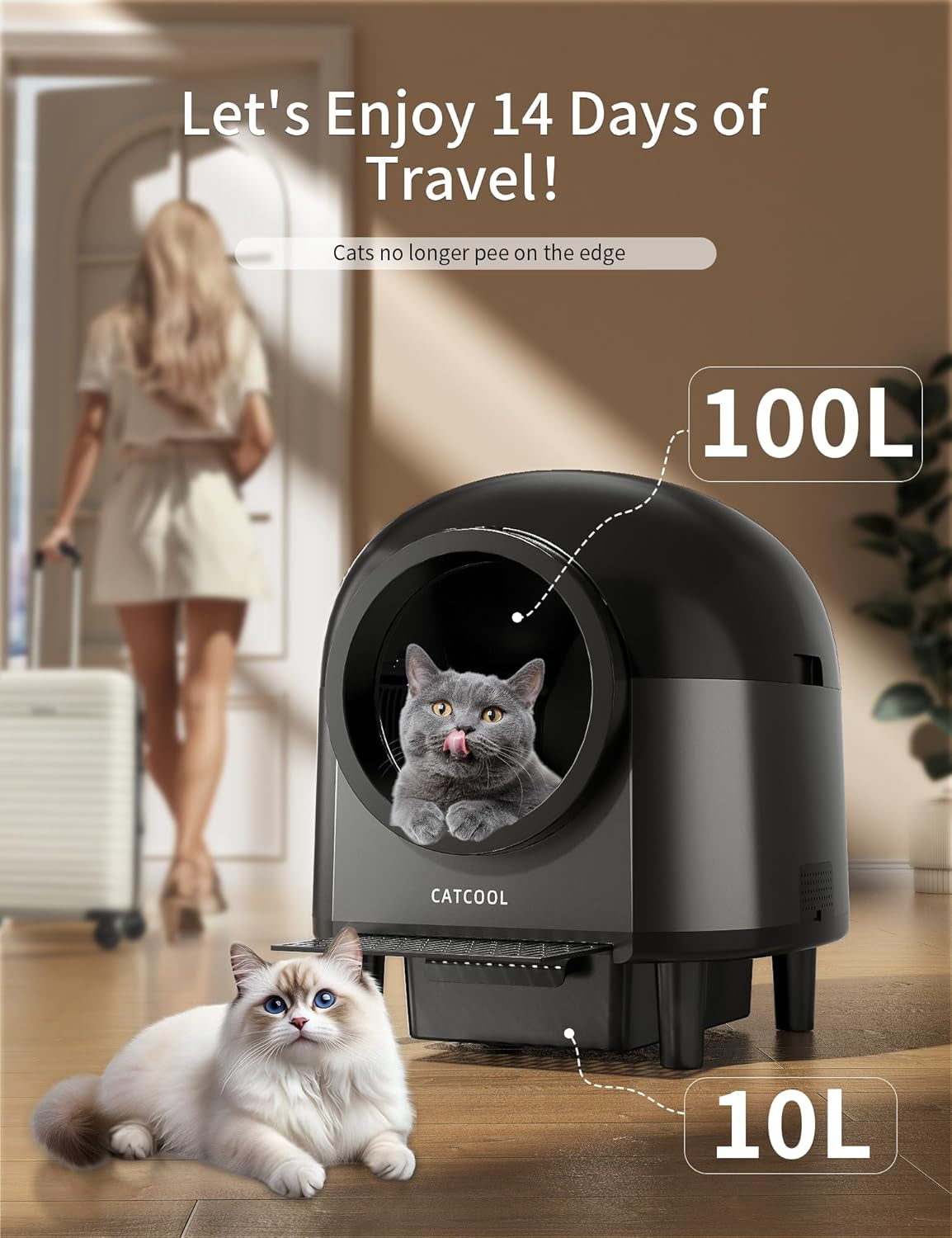 Self Cleaning Cat Litter Box - 100L Large Automatic Litter Box, Multi Cat Can Use, Automatic Cat Litter Box Self Cleaning, Black