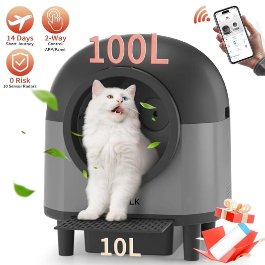 Self Cleaning Cat Litter Box - 100L Large Automatic Litter Box, Multi Cat Can Use, Automatic Cat Litter Box Self Cleaning, Black