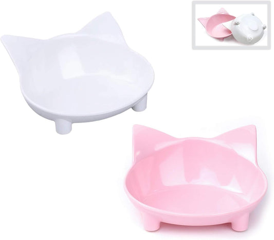 Cat Food Bowl, Non-Slip Wide Shallow Cat Dish Ease Whisker Fatigue (Pet Whisker Friendly Cat Bowl) 8 Oz Capacity Wet and Dry (2 Pieces)