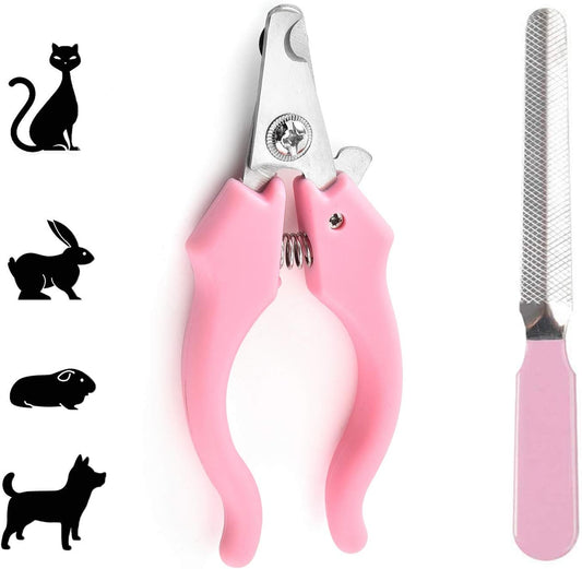 Professional Stainless Steel Nail Trimmer + Filer for Kittens and Puppy, Best Cat Nail Clippers & Dog Claw Trimmer for Professional Grooming Tool Kit (Pink).