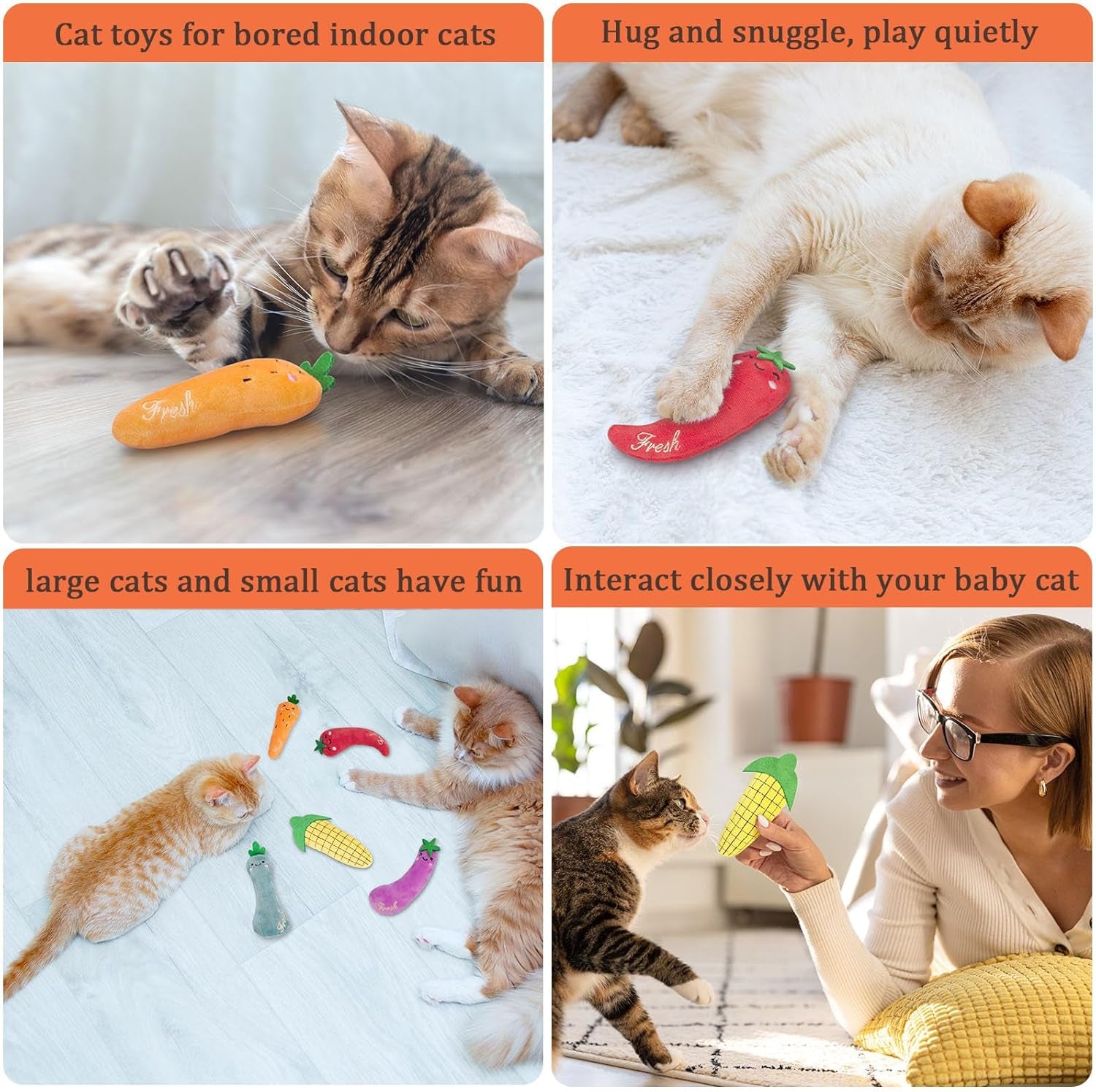 Cat Toys Carrot, Filled Catnip Toys for Cats, Interactive Indoor Kitten Kicker Toy, Cat Nip Chew Toys Promotes Kitty Exercise, 5 Pack