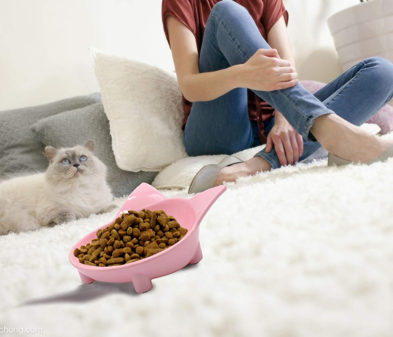 Cat Food Bowl, Non-Slip Wide Shallow Cat Dish Ease Whisker Fatigue (Pet Whisker Friendly Cat Bowl) 8 Oz Capacity Wet and Dry (2 Pieces)