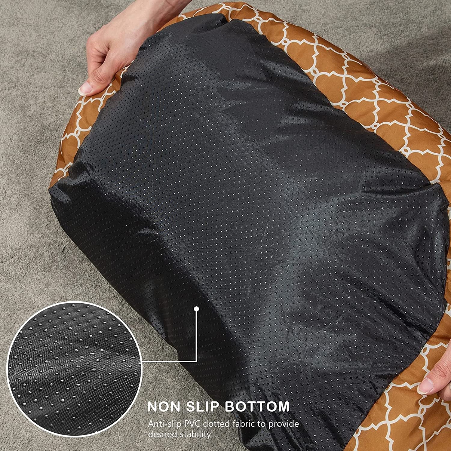 20 Inch Big Dog Bed & Cat Bed, Pet Beds for Indoor Cats or Small Dogs, Machine Washable Super Soft & Plush Flannel Pet Supplies, Slip-Resistant Oxford Bottom,Lantern Print Brown
