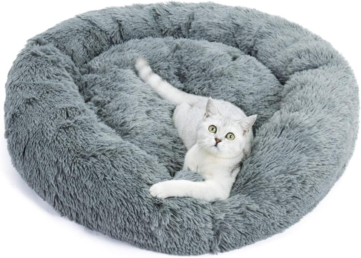 Dog Bed Comfortable Donut Cuddler round Pet Bed Ultra Soft Machine Washable for Dogs up to 45 Lbs 30" X 30" Medium Zippered Grey, Upgrade Version