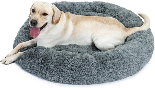 Dog Bed Comfortable Donut Cuddler round Pet Bed Ultra Soft Machine Washable for Dogs up to 45 Lbs 30" X 30" Medium Zippered Grey, Upgrade Version