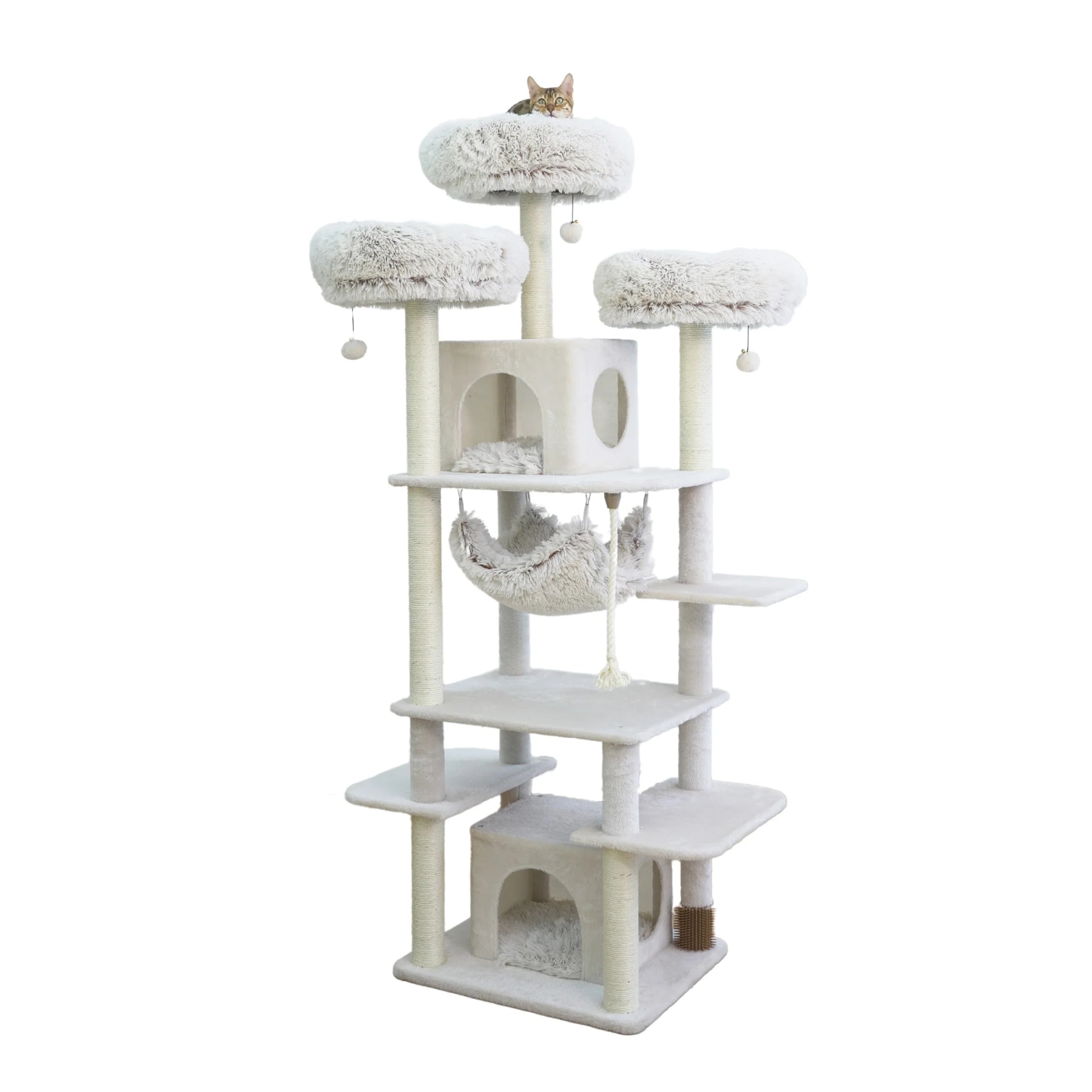 8-Level 72.4" Cat Tree Sanctuary with Condos Hammock Perches Toys, Cream