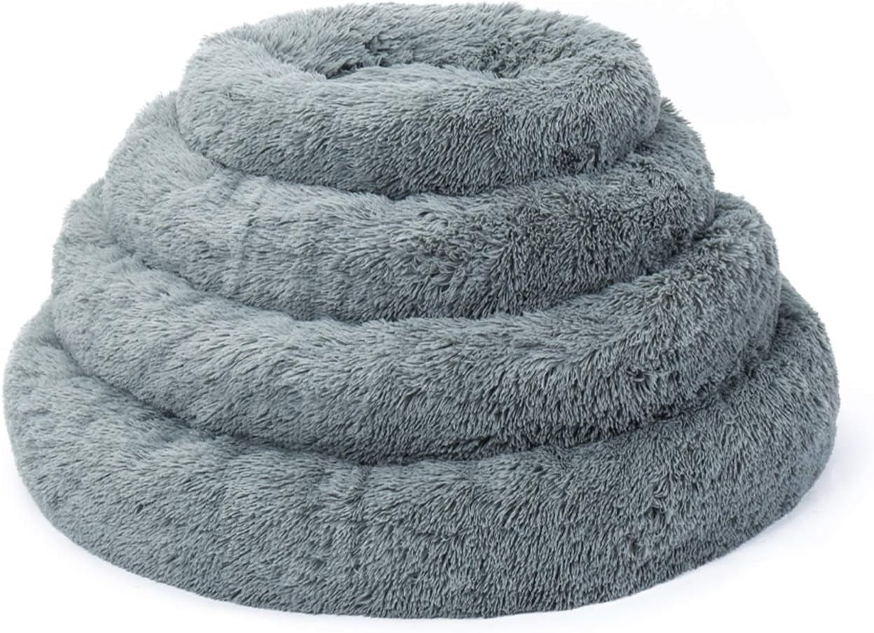 Dog Bed Comfortable Donut Cuddler round Pet Bed Ultra Soft Machine Washable for Dogs up to 45 Lbs 30" X 30" Medium Zippered Grey, Upgrade Version