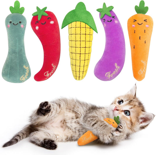 Cat Toys Carrot, Filled Catnip Toys for Cats, Interactive Indoor Kitten Kicker Toy, Cat Nip Chew Toys Promotes Kitty Exercise, 5 Pack