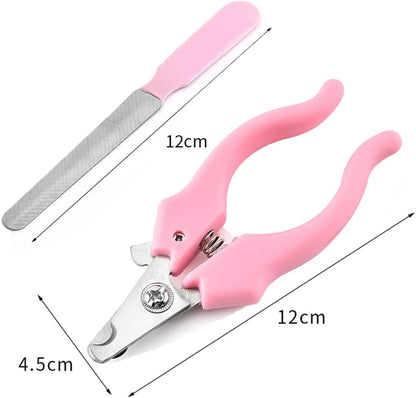 Professional Stainless Steel Nail Trimmer + Filer for Kittens and Puppy, Best Cat Nail Clippers & Dog Claw Trimmer for Professional Grooming Tool Kit (Pink).