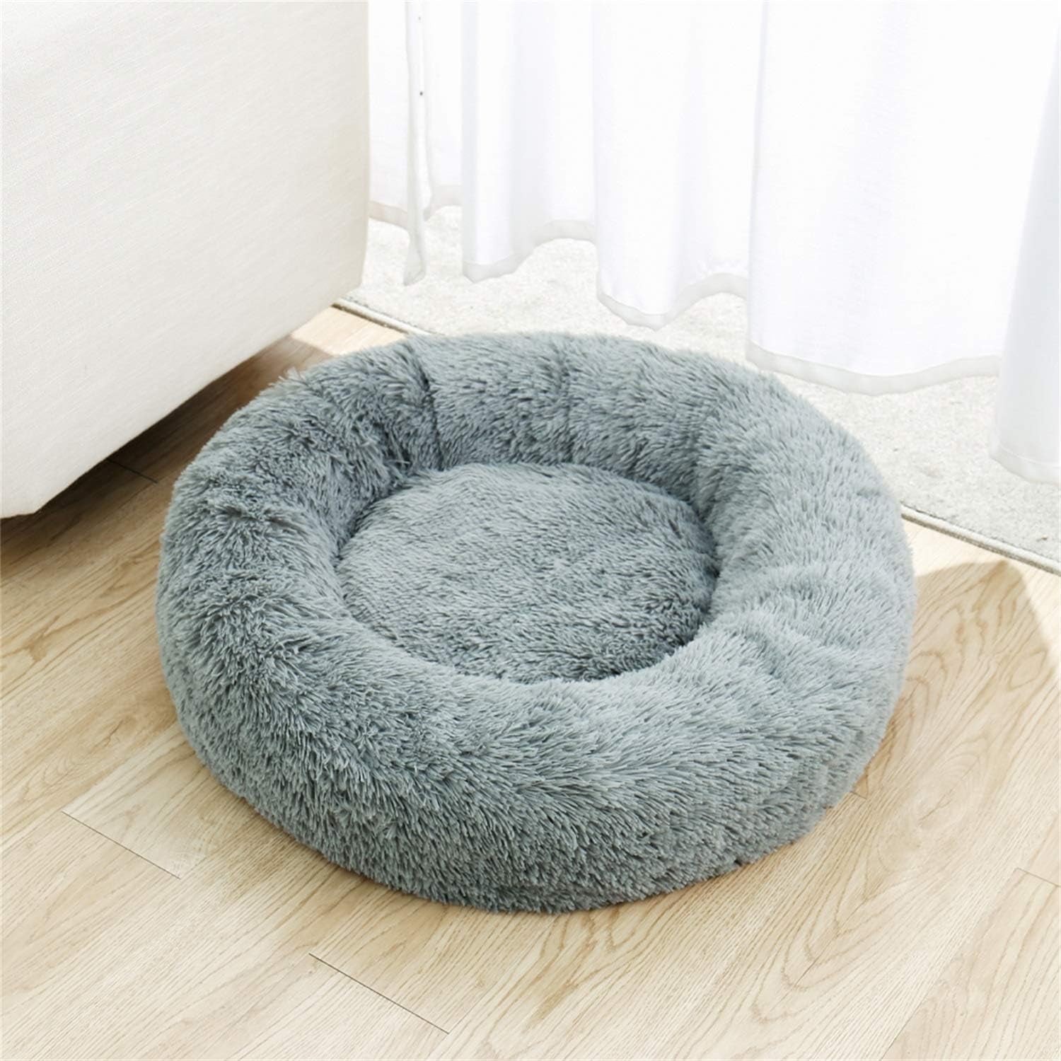 Dog Bed Comfortable Donut Cuddler round Pet Bed Ultra Soft Machine Washable for Dogs up to 45 Lbs 30" X 30" Medium Zippered Grey, Upgrade Version
