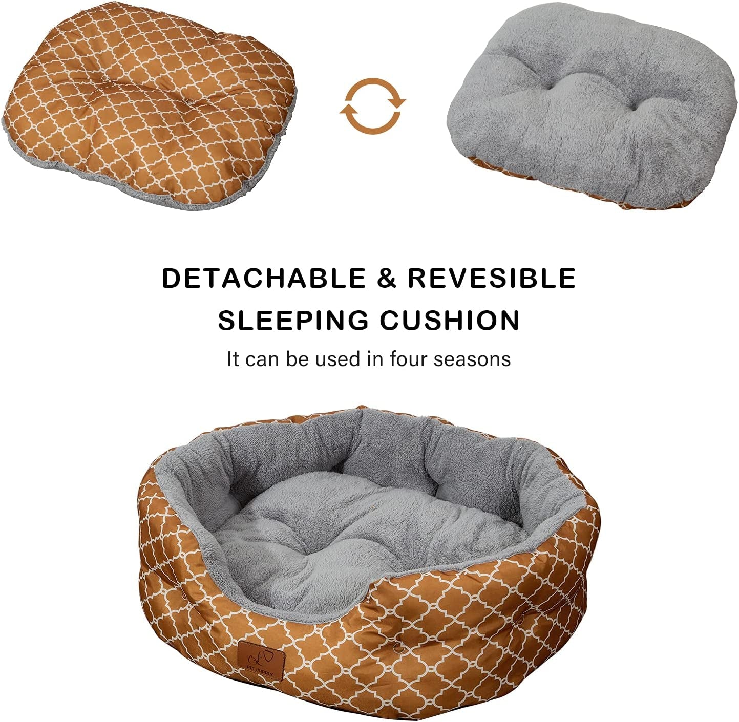 20 Inch Big Dog Bed & Cat Bed, Pet Beds for Indoor Cats or Small Dogs, Machine Washable Super Soft & Plush Flannel Pet Supplies, Slip-Resistant Oxford Bottom,Lantern Print Brown