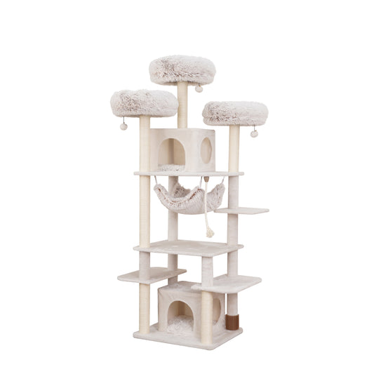8-Level 72.4" Cat Tree Sanctuary with Condos Hammock Perches Toys, Cream