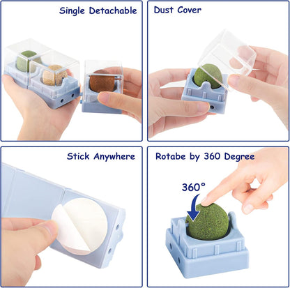 Catnip Toys, Cat Toys for Indoor Cats Natural Cat Treats Rotatable Catnip Ball Safe Healthy Cat Nip Edible Balls Self-Adhesive Catnip Wall Ball for Kitten Kitty