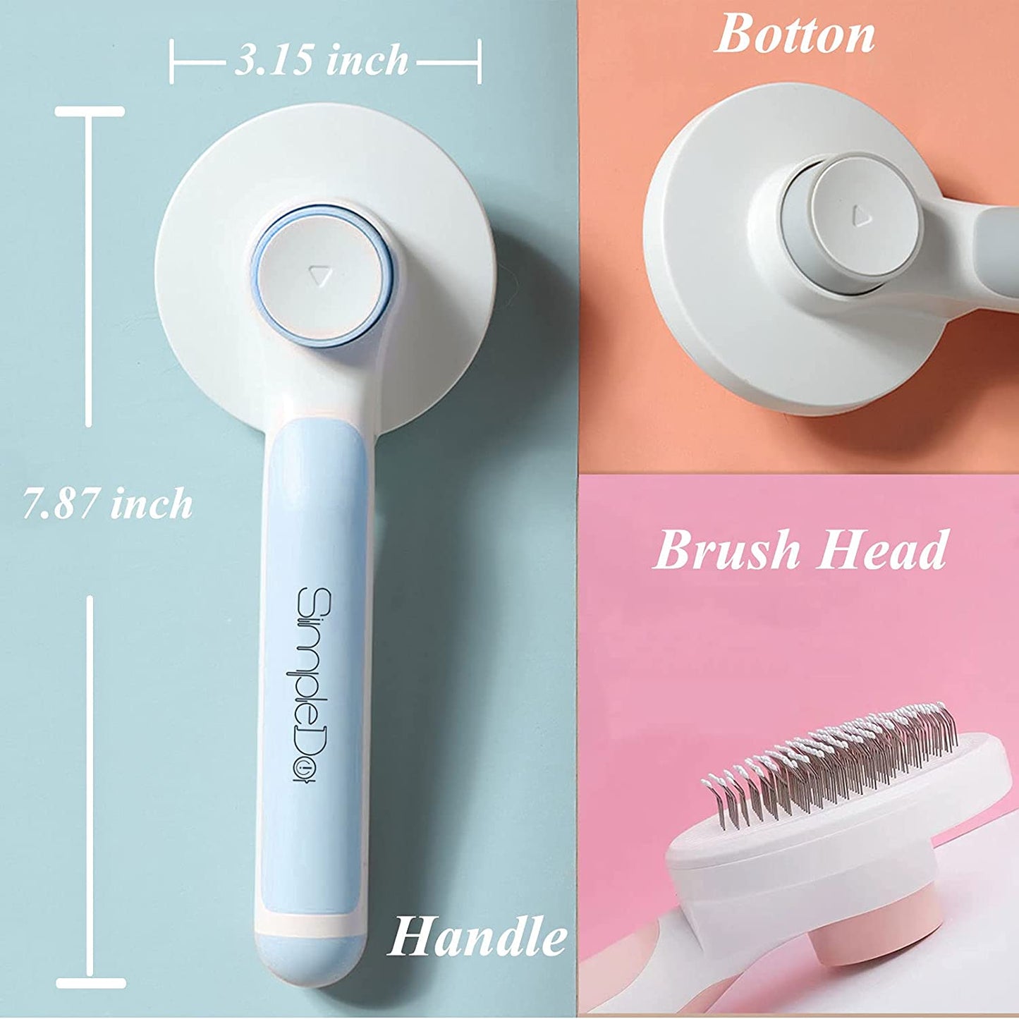Slicker Brush for Dogs and Cats, Self Cleaning Hair Brush, Removes Undercoat Loose Hair, Mats, Tangled and Dirt, Massages, for All Hair Types (Blue)