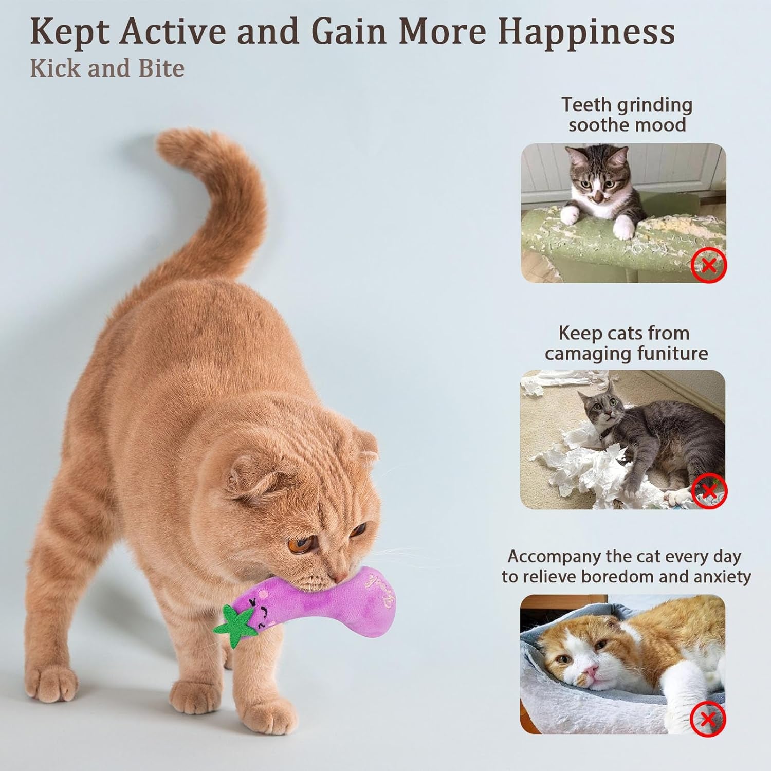 Cat Toys Carrot, Filled Catnip Toys for Cats, Interactive Indoor Kitten Kicker Toy, Cat Nip Chew Toys Promotes Kitty Exercise, 5 Pack