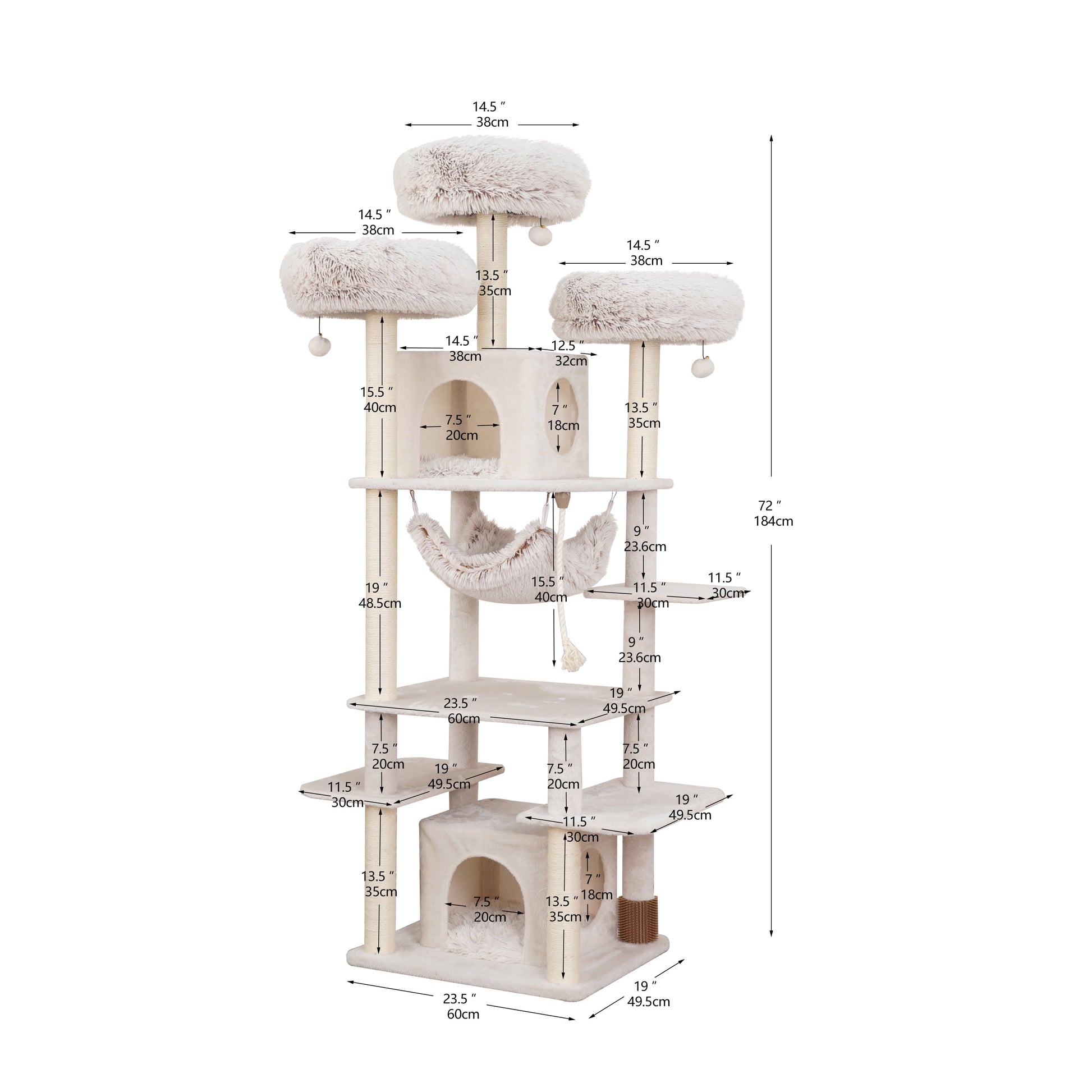 8-Level 72.4" Cat Tree Sanctuary with Condos Hammock Perches Toys, Cream