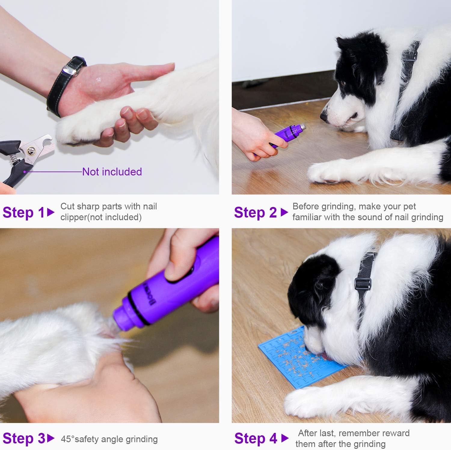 Dog Nail Grinder Low Noise 2 Speed Pet Nail Trimmer Portable Professional Electric Nail Clipper File Painless Pet Paws Grooming Tool for Small Medium Large Dogs & Cats