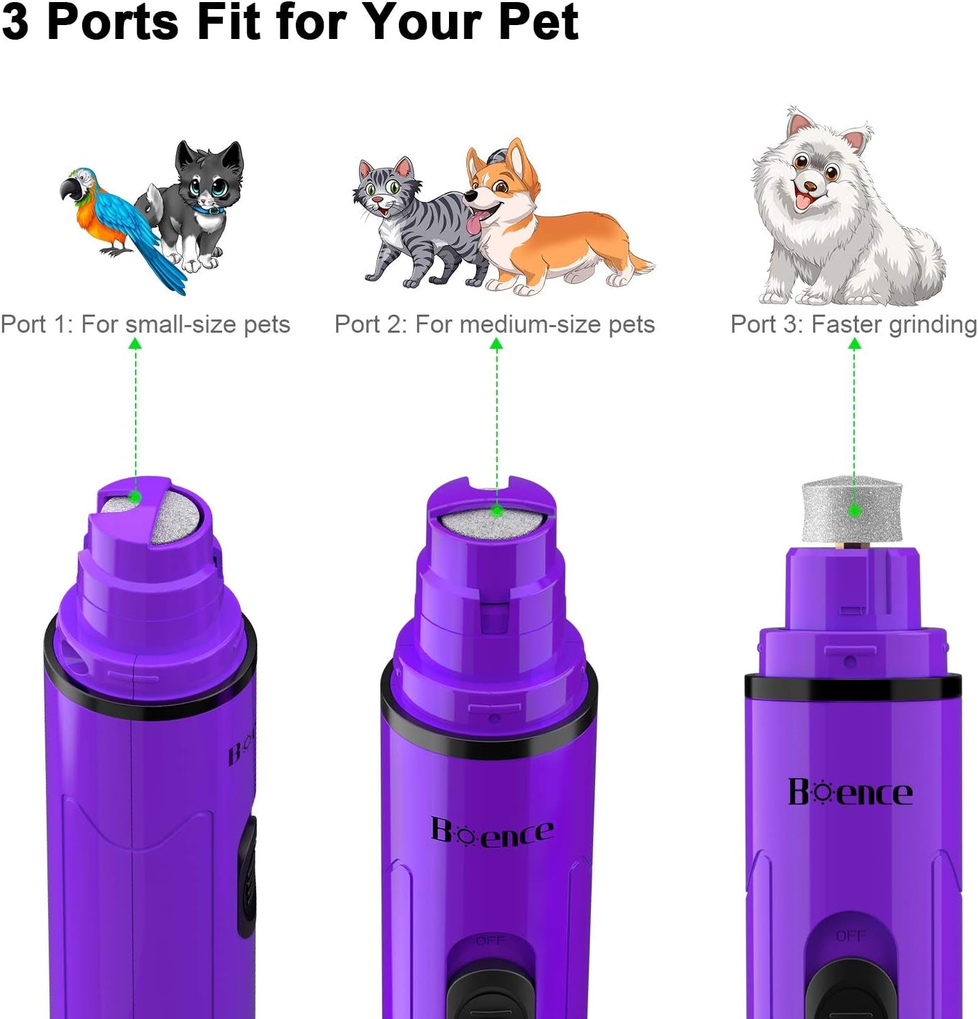 Dog Nail Grinder Low Noise 2 Speed Pet Nail Trimmer Portable Professional Electric Nail Clipper File Painless Pet Paws Grooming Tool for Small Medium Large Dogs & Cats