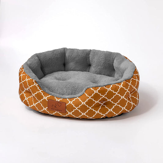 20 Inch Big Dog Bed & Cat Bed, Pet Beds for Indoor Cats or Small Dogs, Machine Washable Super Soft & Plush Flannel Pet Supplies, Slip-Resistant Oxford Bottom,Lantern Print Brown