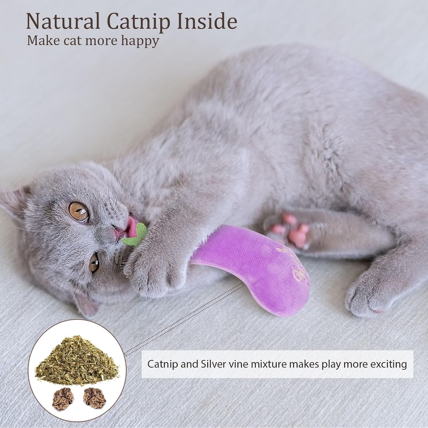 Cat Toys Carrot, Filled Catnip Toys for Cats, Interactive Indoor Kitten Kicker Toy, Cat Nip Chew Toys Promotes Kitty Exercise, 5 Pack