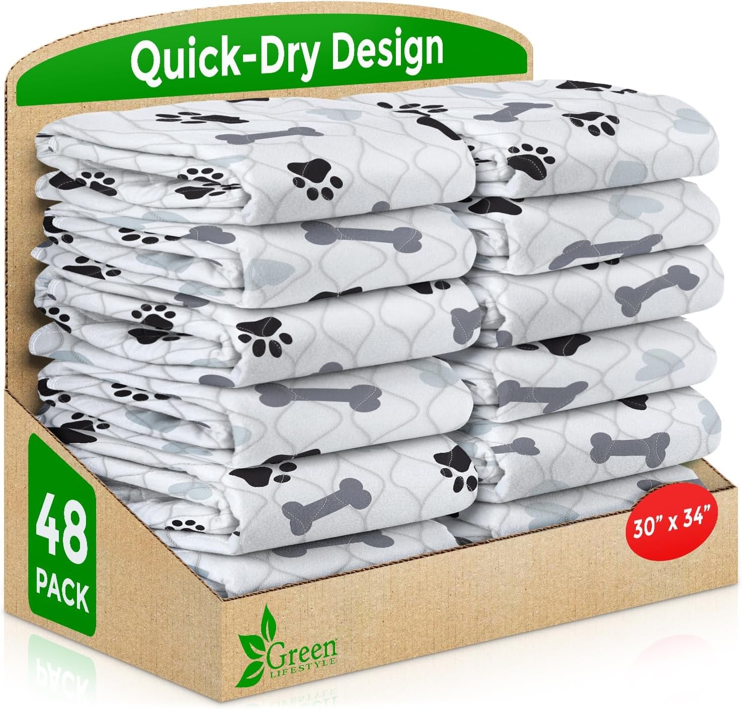 Washable Pee Pads for Dogs - Waterproof Reusable Puppy Pads with Anti-Slip Backing, Pet Training Pad for Puppy Playpen, Crate, Whelping Box, Potty Training (Pack of 2 - 30X34)