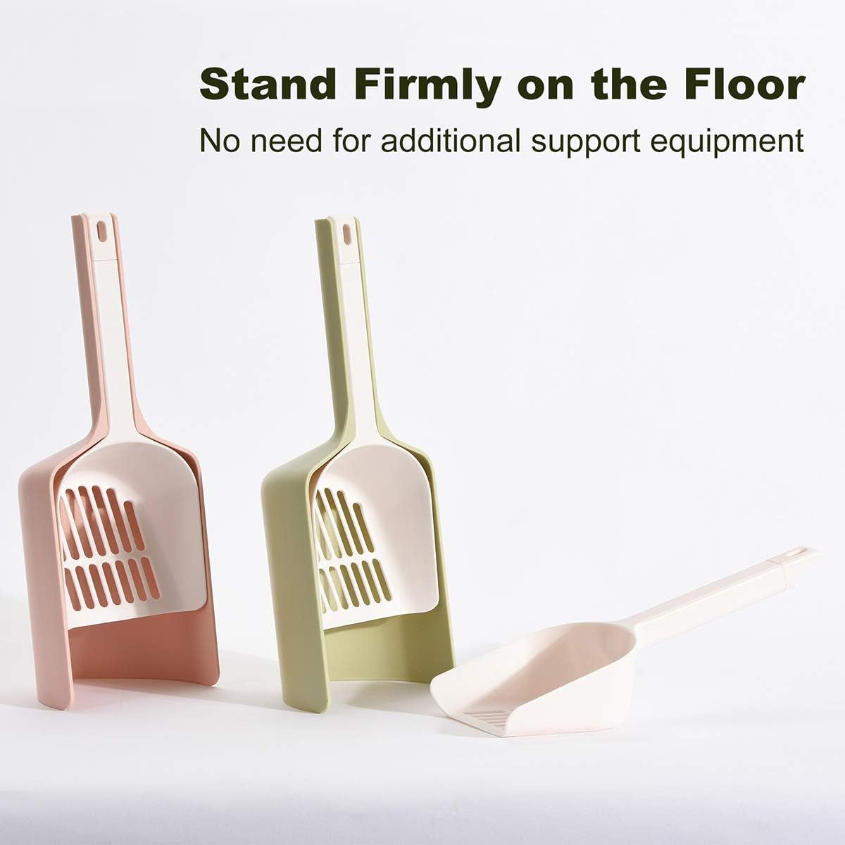Cat Litter Scooper with Holder, 2-In-1 Litter Scoop &Clump Container, Litter Scooper with Caddy Holder, Cat Pooper Scooper with Stand, Long Handle, Large Capacity, Non-Stick