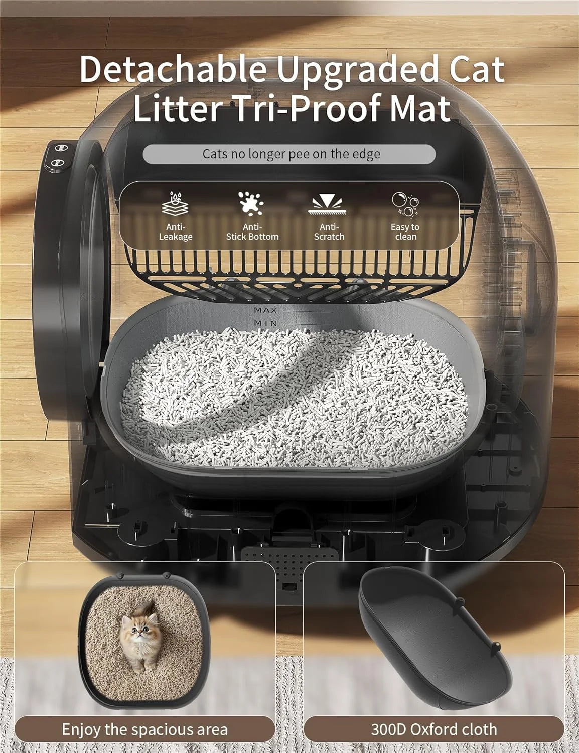 Self Cleaning Cat Litter Box - 100L Large Automatic Litter Box, Multi Cat Can Use, Automatic Cat Litter Box Self Cleaning, Black