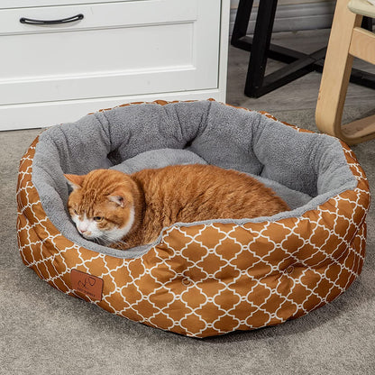 20 Inch Big Dog Bed & Cat Bed, Pet Beds for Indoor Cats or Small Dogs, Machine Washable Super Soft & Plush Flannel Pet Supplies, Slip-Resistant Oxford Bottom,Lantern Print Brown